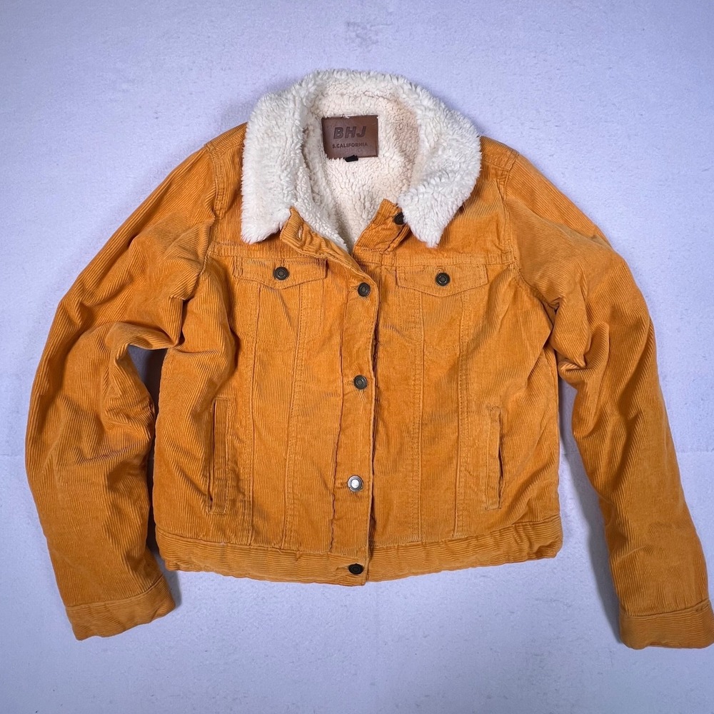 BHJ Corduroy Trucker Jacket Womens Large Mustard Yellow Excellent